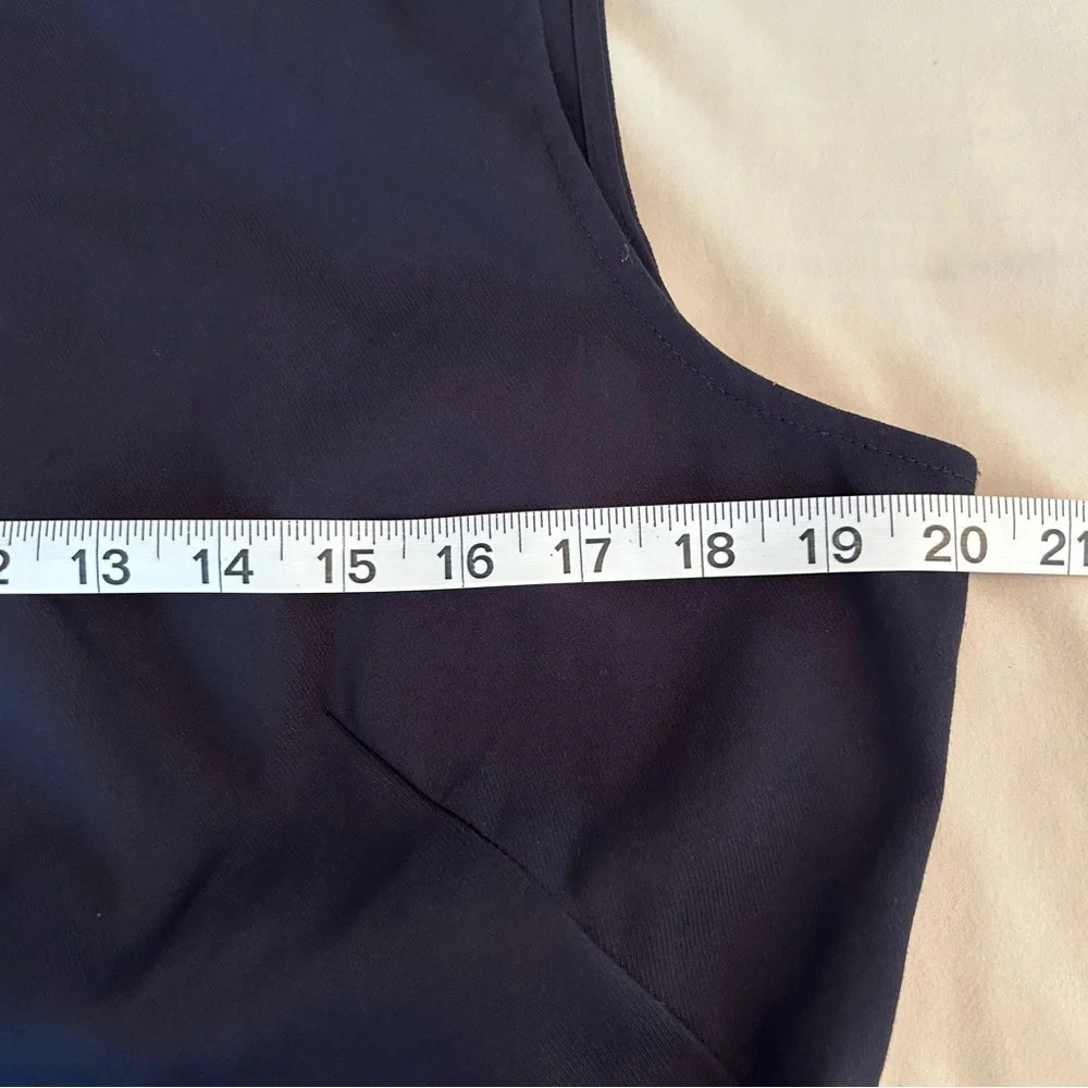 Loft Womens 14 Navy Blue Gold Button Front Zip Back Sleeveless Ruffle Hem Dress - Picture 9 of 10